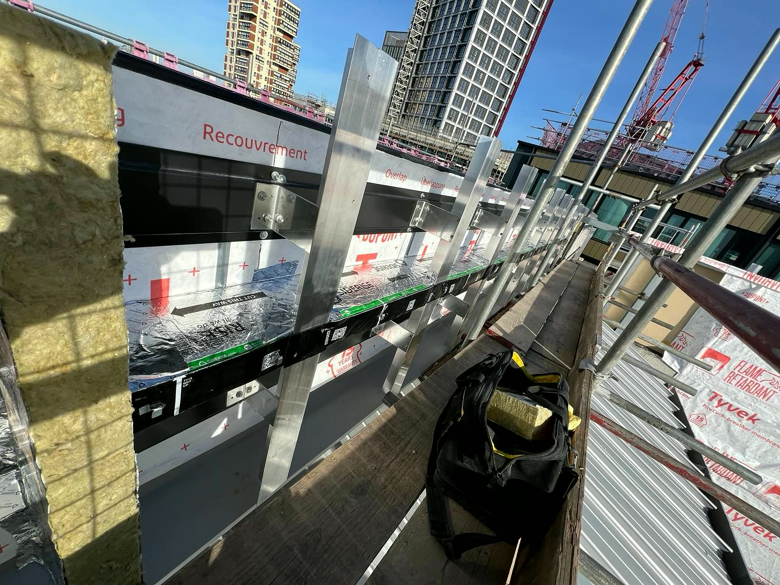 High-rise facade cavity barriers seen from the scaffold